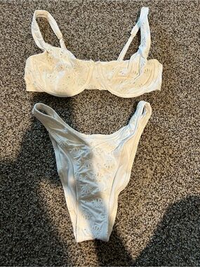 Women's White Embroidered Bikini Set